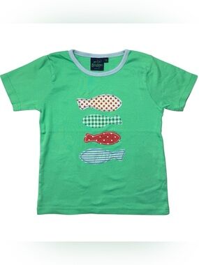 Mini Boden Fish Appliqué Cotton Tee Top Green 7-8